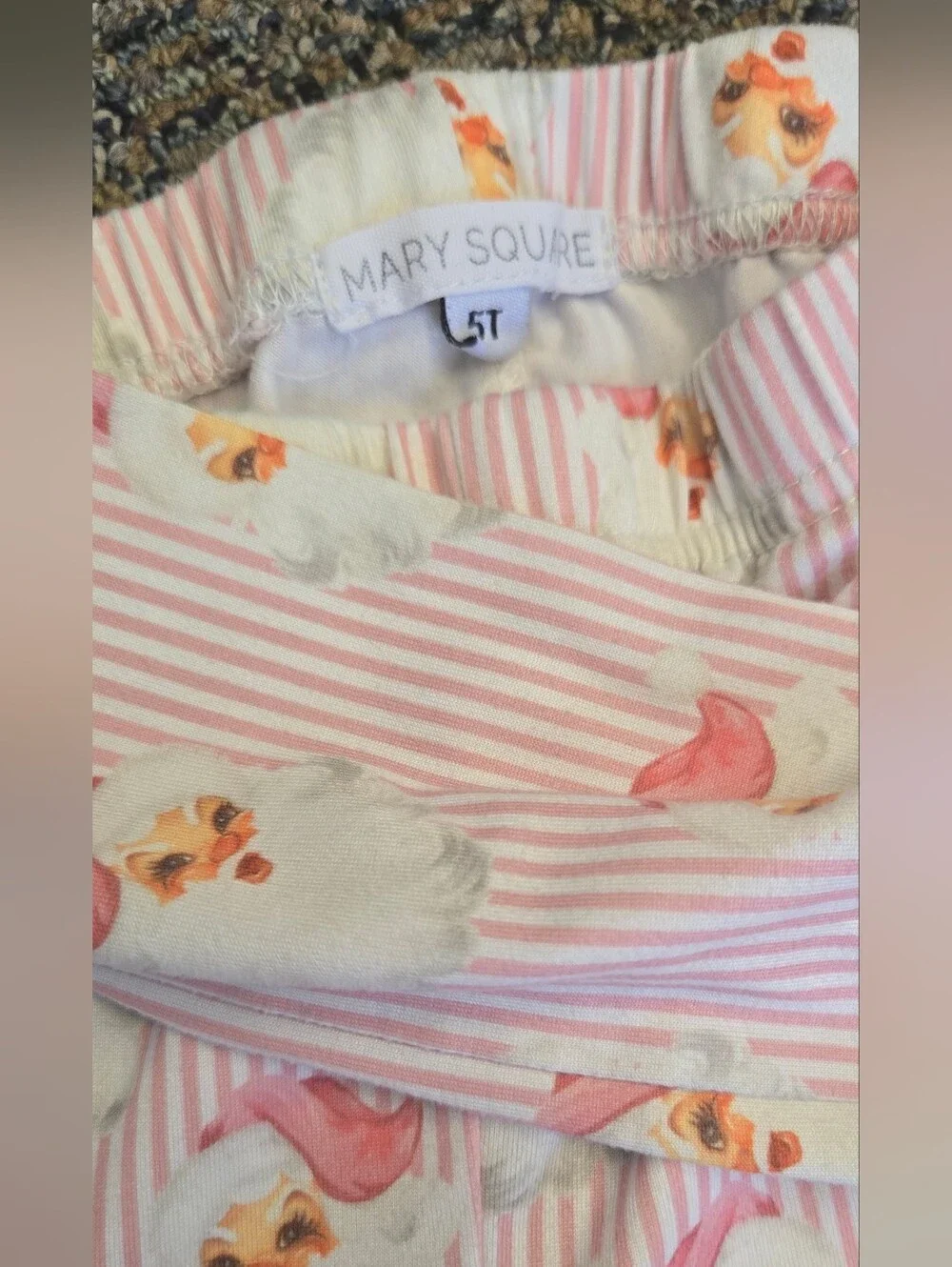 Girls 5T Pink & White Striped Vintage Santa Pajama Set